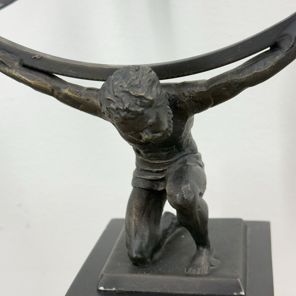 Vintage English Country Iron Garden Armillary Sundial Held by Atlas - Picture 3 of 5